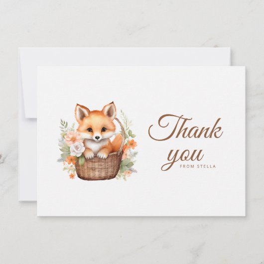 Wald-Fuchs-Aquarell-Blumen-Flat Dankeskarte (Vorderseite)
