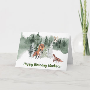 Wald Fuchs Aquarell Personalisierter Geburtstag Karte