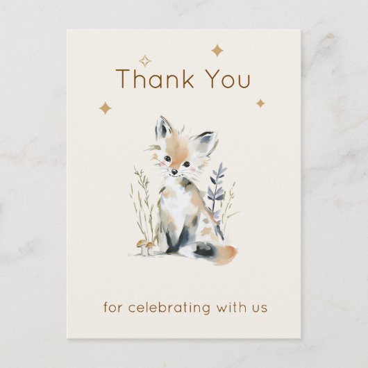 Wald Fuchs Baby Shower Dankeskarten Postkarte (Vorderseite)