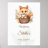 Wald-Fuchs-Blumen-Babyparty-Willkommensschild Poster (Vorne)