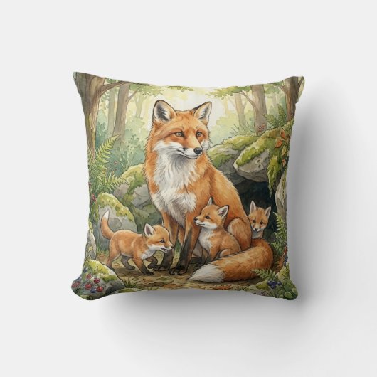 Wald-Fuchs-Familie Kinder Kissen (Vorderseite)
