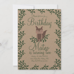 Wald-Fuchs-Grün-Birthday-Party-Rustikal Einladung