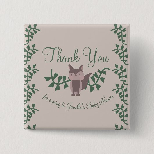 Wald-Fuchs-Grünzeug-Baby-Party rustikale Geschenke Button (Vorderseite)