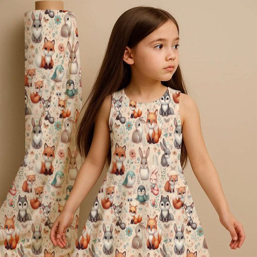 Wald-Fuchs-Hasen-Wasserfarbe-Boho-Kinderzimmer-Sto Stoff