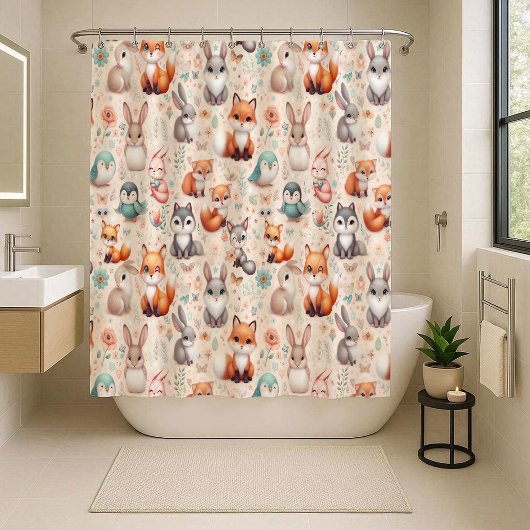 Wald-Fuchs-Hasen-Wasserfarben-Boho-Duschvorhang Duschvorhang