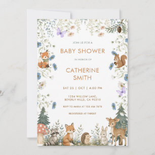 Wald-Fuchs-Hirsch-Hase-Wildblumen-Baby-Party Einladung