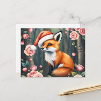 Wald Fuchs in Weihnachtsmütze Urlaubspostkarte Feiertagspostkarte
