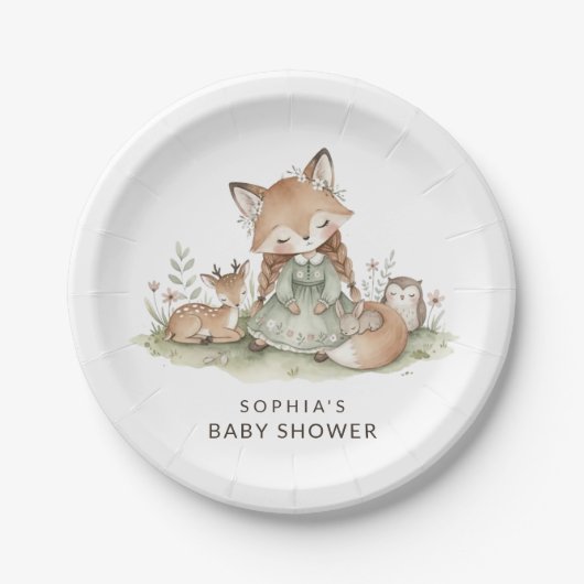 Wald-Fuchs-Mädchen-Baby-Party-Papierplatte Pappteller (Vorderseite)