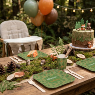 Wald Fuchs Waldgrün Personalisierter Geburtstag Pappteller