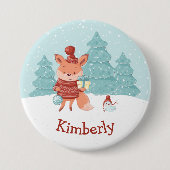 Wald Fuchs Weihnachten personalisiert Button (Vorderseite)