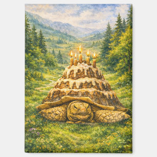Wald-Geburtstagstorte Sulcata-Schildkröte Aquarell Magnet