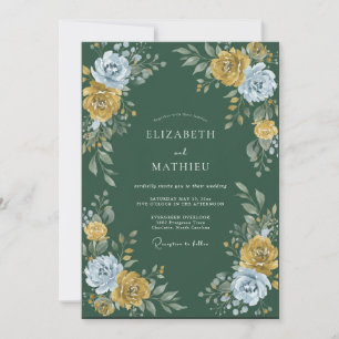 Wald-Gold-Stahl-Ranunculus-Eukalyptus-Hochzeit Einladung
