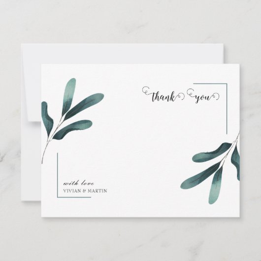 Wald Green Calligraphy Eucalyptus Wedding Dankeskarte (Vorderseite)