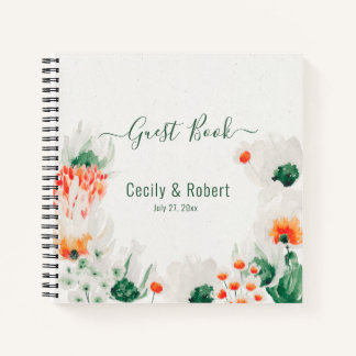 Wald Grün Rustikale Orange White Floral Gast Notizblock