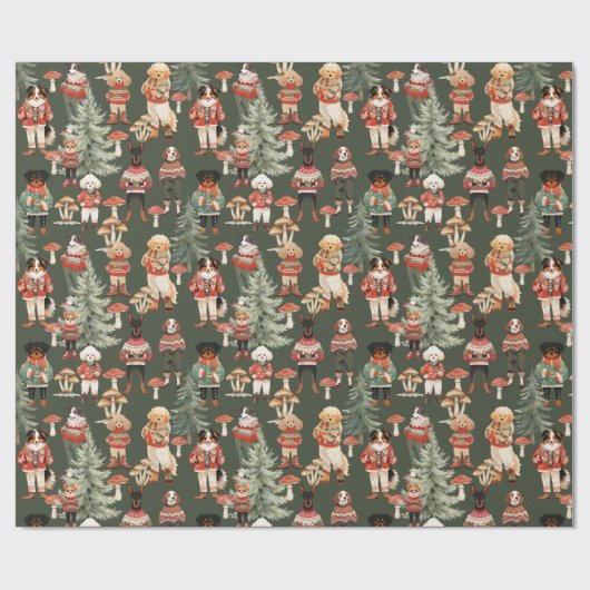 Wald Grüner Hund Weihnachten Geschenkpapier (Flach)