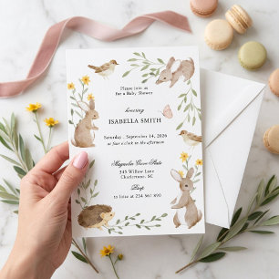 Wald-Häschen-Blumen-Baby-Party Einladung
