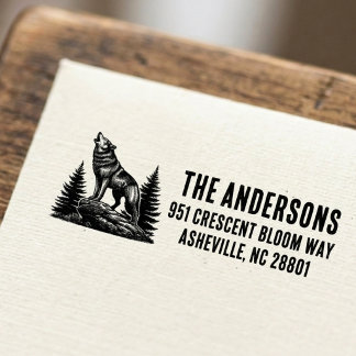 Wald-Heulender-Wolf-Familienname-Rücksendeadresse Gummistempel