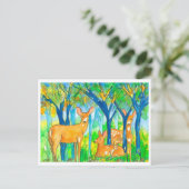 Wald Hirsche Herbstlandschaft Postkarte (Stehend Vorderseite)