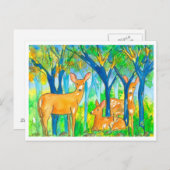 Wald Hirsche Herbstlandschaft Postkarte (Vorne/Hinten)
