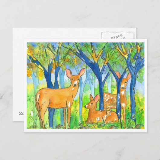 Wald Hirsche Herbstlandschaft Postkarte (Vorne/Hinten)