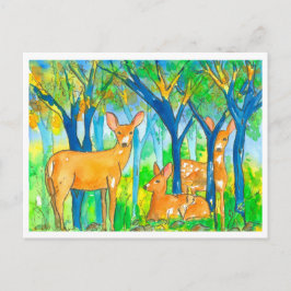 Wald Hirsche Herbstlandschaft Postkarte