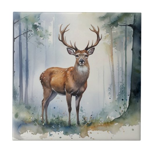 Wald Hirsche Keramik Tile Fliese (Vorderseite)