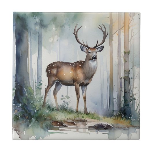 Wald Hirsche Keramik Tile Fliese (Vorderseite)
