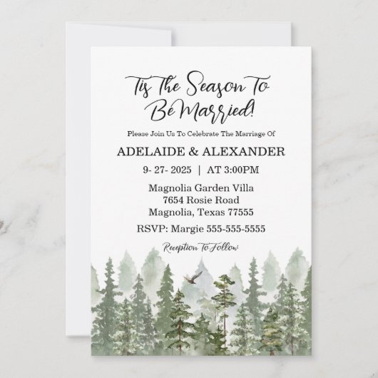 Wald Hochzeit Grün Einladung (Vorderseite)
