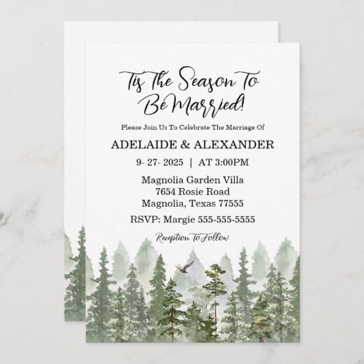 Wald Hochzeit Grün Einladung (Vorne/Hinten)