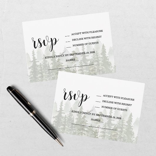 Wald Hochzeit Grün RSVP Karte