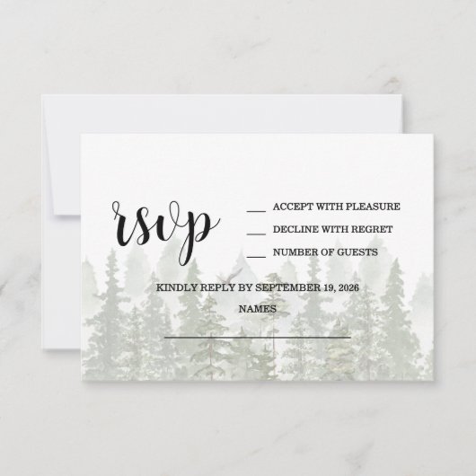 Wald Hochzeit Grün RSVP Karte (Vorderseite)