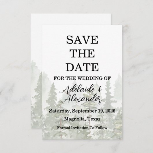 Wald Hochzeit Grün Save The Date (Vorne/Hinten)