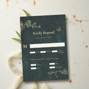 Wald-Hochzeit in Smaragdgrün mit magischer Fee RSVP Karte