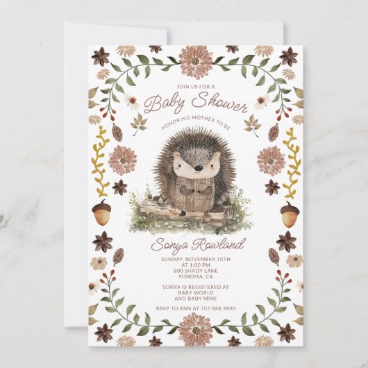 Wald-Igel-Baby-Party Einladung (Vorderseite)