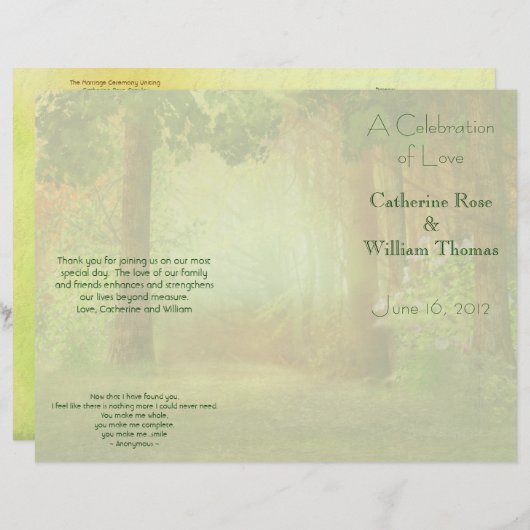 Wald im Freien Elegantes Hochzeitsprogramm (Vorne/Hinten)