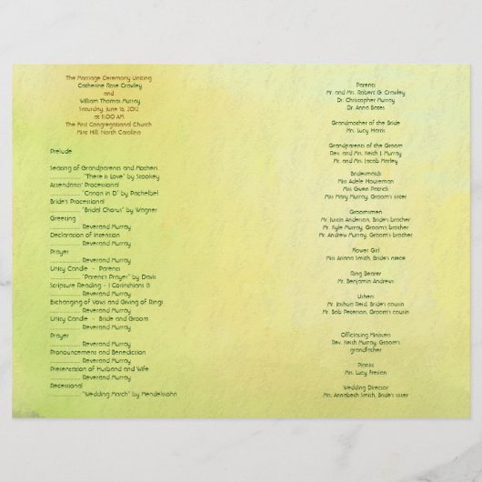 Wald im Freien Elegantes Hochzeitsprogramm (Rückseite)