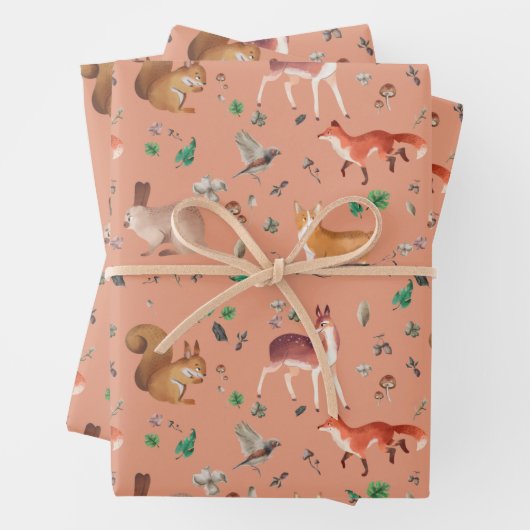Wald in Aquarellmuster- Bambi, Fuchs, Kokos, Geschenkpapier Set (Beispiel)