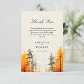 Wald in Herbstfarben Hochzeit Dankeskarte (Stehend Vorderseite)