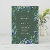Wald Indigo Blätterhochzeit Einladung (Stehend Vorderseite)