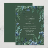 Wald Indigo Blätterhochzeit Einladung (Vorne/Hinten)