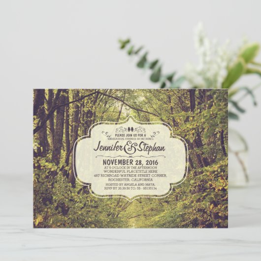 Wald inspiriert Allee Probe Abendessen Einladung (Stehend Vorderseite)