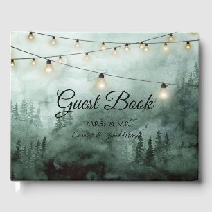 Wald, Kiefern, Lichterkette Grüne Hochzeit Gästebuch