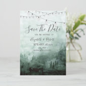 Wald, Kiefernbäume, String Light Green Save the Da Date (Stehend Vorderseite)