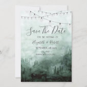 Wald, Kiefernbäume, String Light Green Save the Da Save The Date (Vorderseite)