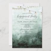 Wald, Kiefernbäume, String-Lights Grüne Verlobung Einladung (Vorderseite)