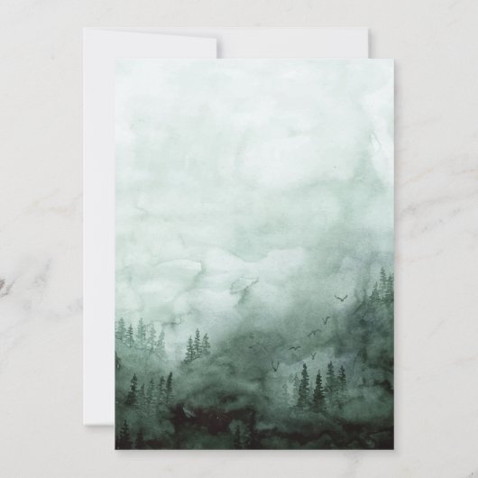 Wald, Kiefernbäume, String-Lights Grüne Verlobung Einladung (Rückseite)