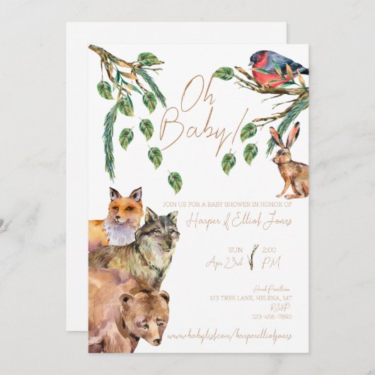 Wald | Kinderdusche Einladung | Neutral (Vorne/Hinten)