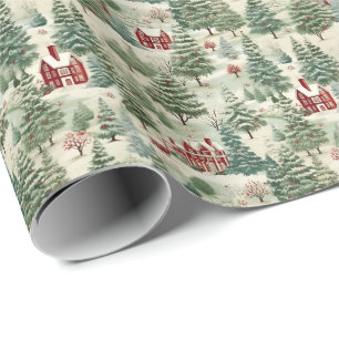 Wald Landhaus Weihnachten Süß Gemütlich Geschenkpapier