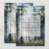 Wald-Lichterkette Blumen QR-Code Hochzeit Einladung (Vorne/Hinten)