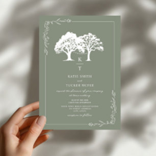 Wald-Lichterkette Monogramm Salbeigrün Hochzeit  Einladung